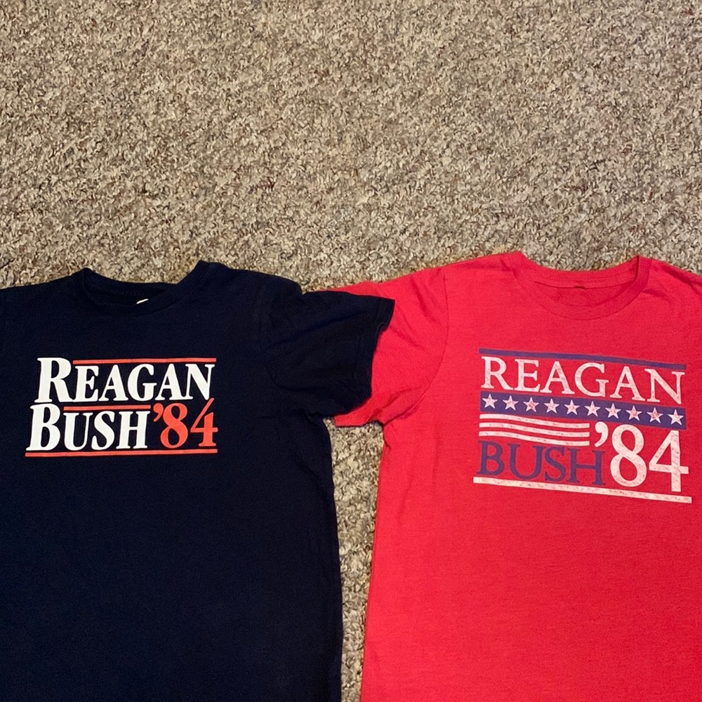 Bundle of 2 Reagan Bush ‘84 Youth T-shirts Navy & Red Boys & Girls - Picture 1 of 5